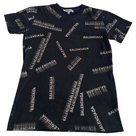Camiseta Balenciaga Logo Negro Blanco Gris Algodón Negro Blanco Gris