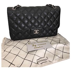 Borsa con patta foderata jumbo Chanel Blu Silver hardware