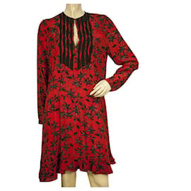 Zadig & Voltaire-Zadig & Voltaire Remus Estampa floral vermelho preto com babados 100% Minivestido de seda sz S-Vermelho