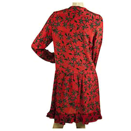 Zadig & Voltaire-Zadig & Voltaire Remus Estampado Floral Rojo Negro Volantes 100% Mini vestido de seda talla S-Roja