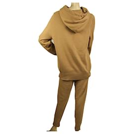 Autre Marque-Weekend and Beyond Beige Brown Cashmere Top Sweat Pants Sport Lounge Set size S-Beige