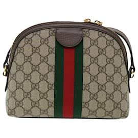 Gucci-GUCCI GG Supreme Web Sherry Line Ofidia Shoulder Bag Beige Red 499621 33921a-Red,Beige