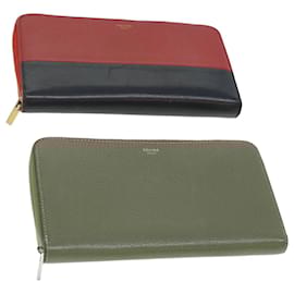 Céline-CELINE Wallet Leather 2Set Gray Red Navy Auth 34079-Red,Grey,Navy blue