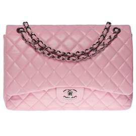 Chanel-Majestueux Sac à main Chanel Timeless Maxi Jumbo single flap bag en cuir d'agneau matelassé rose-Rose