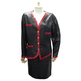 Chanel-CHANEL SUIT SET BLACK & RED JACKET AND SKIRT BLACK RED JACKET AND SKIRT-Other