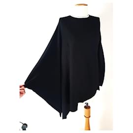 Cos Schwarzer Oversize Wolle Poncho Pullover Schwarz