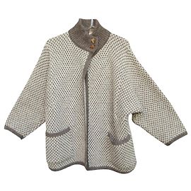 Autre Marque Vintage-Strickjacke aus reiner Schurwolle Beige