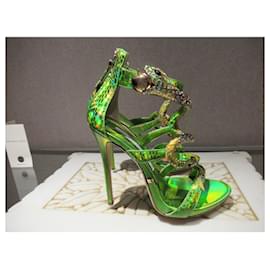 Autre Marque-Gianmarco Lorenzi green snake jewel sandals-Green