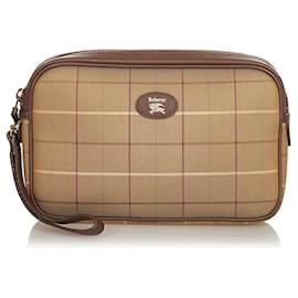 Burberry-Plaid Canvas Clutch-Brown