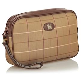 Burberry-Plaid Canvas Clutch-Brown