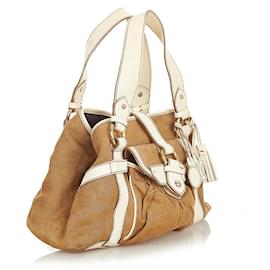 Céline-Canvas & Leather Boogie Tote-Brown