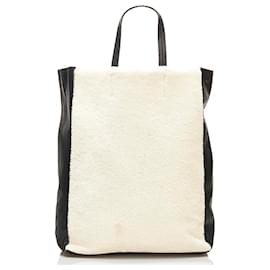 Céline-Vertical Shearling Gusset Tote-White