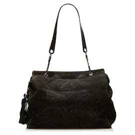 Chanel-Suede Tripled CC Tote-Black