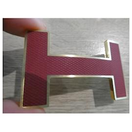 Hermès-Hermès belt buckle quiz model in gold steel and burgundy dustbag-Dark red