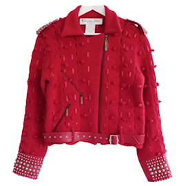 Christian Dior-Christian Dior x Galliano AI04 Giacca da motociclista in lana rossa e pelle con borchie-Rosso