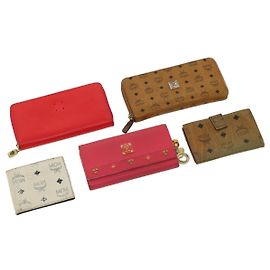 MCM Vicesto Logo Wallet Leather 5Set Brown Pink white Auth ti752 Brown Pink White