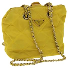 Prada-PRADA Nylon Quilted Chain Shoulder Bag Yellow Auth 34271-Yellow