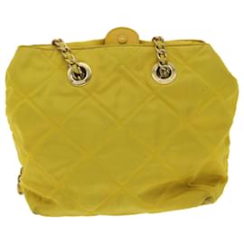 Prada-PRADA Nylon Quilted Chain Shoulder Bag Yellow Auth 34271-Yellow
