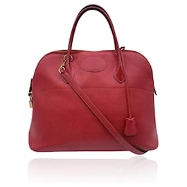 Hermès-Hermes Vintage 1992 Red Leather Bolide 35 Satchel Bag with Strap-Red