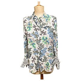 Erhabene Seidenbluse Dorothée Schumacher Weiß Blau Grün Orange Grau