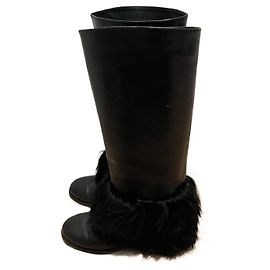 Botas Chanel de couro preto e pele Preto