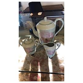 Hermès-Les Pivones Tea Pot Milk Pot Sugar Bowl-Pink,White,Green
