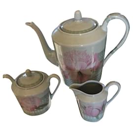 Hermès-Les Pivones Tea Pot Milk Pot Sugar Bowl-Pink,White,Green