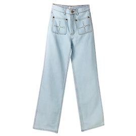 Jean large Sandro bleu en coton avec poches brodées Bleu