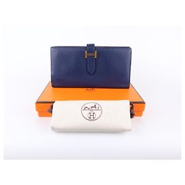 Hermès Béarn leather wallet Navy blue