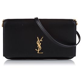 Yves Saint Laurent YSL Black Monogram Cassandre Phone Holder Black