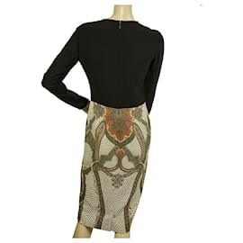 Etro-ETRO Schwarz Multicolor Paisley Langarm Figurbetontes knielanges Kleid Größe 42-Mehrfarben