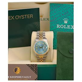 Rolex-Rolex Mens Datejust Two-tone Ice Blue Dial16233 Dial 18k Fluted Bezel 36mm watch-Other