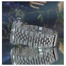 Rolex-Rolex Mens Datejust Ss 36mm White Mop Diamond Dial Fluted Bezel Watch Ref 16014 -Other