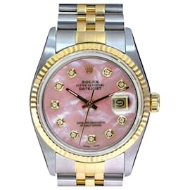 Rolex-Rolex Mens Datejust Two-tone Pink Mop 16233 Dial 18k Fluted Bezel 36mm watch-Other