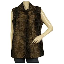 Autre Marque-Swakara brown black ombre fur  with hook eye front vest sleeveless jacket gillet-Brown