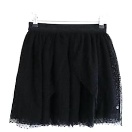 Dior-Dior Girl's Black Polka Dot Tule Saia em Camadas-Preto