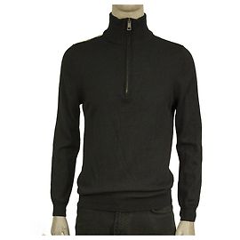 Burberry Brit blauer schwarzer Pullover 100% Merinowolle Reißverschluss Strick Herren Top Größe L Schwarz Blau
