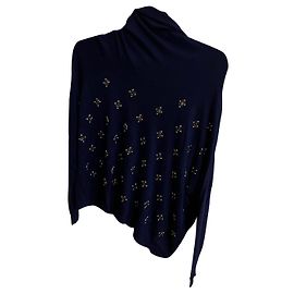 Camisola assimétrica Pinko azul de lã e caxemira com pérolas Azul