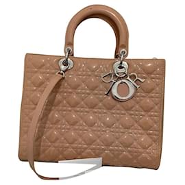 Dior-Lady Dior Large Nude Cannage Quilted Patent-Other