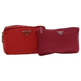 Prada-Prada pouch nylon 2Set Red Pink Auth ar8613-Pink,Red