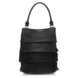 Burberry-Burberry Fringed Suede Bucket Bag-Black