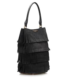 Burberry-Burberry Fringed Suede Bucket Bag-Black