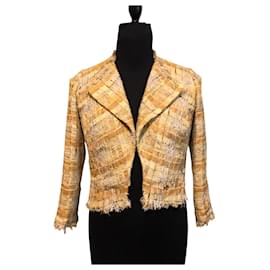 Chanel-Chanel 11P, 2011 Spring yellow cropped tweed fringe bomber biker short jacket-Multiple colors,Yellow