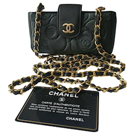 Chanel-chanel camelia shoulder strap-Black,Golden