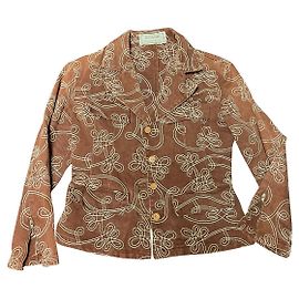Fendissime Brown Cotton Woven Pattern Denim Style Jacket Brown
