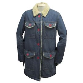 GIACCA MARC JACOBS GIACCA IN DENIM COLLO DI PECORA M 38 CAPPOTTO JEAN SHEARLING Blu