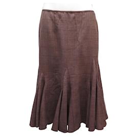 Christian Dior-NEW CHRISTIAN DIOR CHECKED GODETS SKIRT 42 XL NEW WOOL SKIRT-Brown