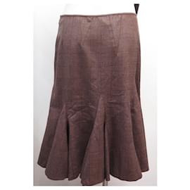 Christian Dior-NEW CHRISTIAN DIOR CHECKED GODETS SKIRT 42 XL NEW WOOL SKIRT-Brown