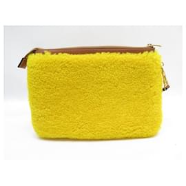 Céline-NEW CELINE TRIOMPHE SHEARLING POUCH IN FAUX FUR & LEATHER POUCH-Yellow