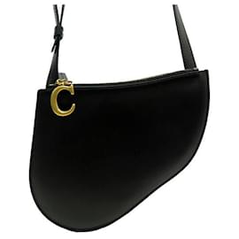 Christian Dior-NEW CHRISTIAN DIOR SADDLE TRIO HAND BAG IN BLACK LEATHER BLACK HAND BAG NEW-Black